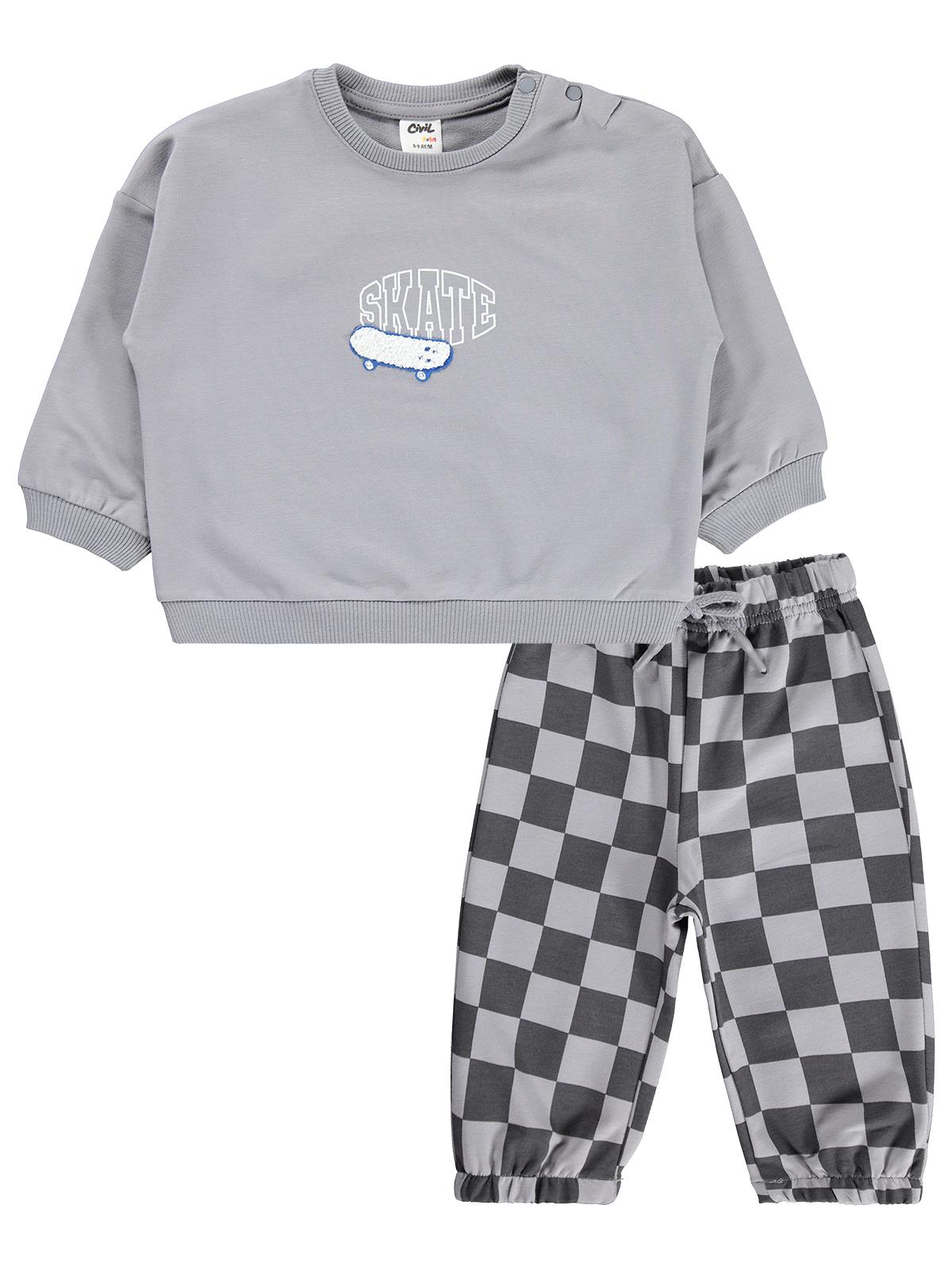 Civil Baby Skate Baskılı 6-18 Ay Takım - Gri