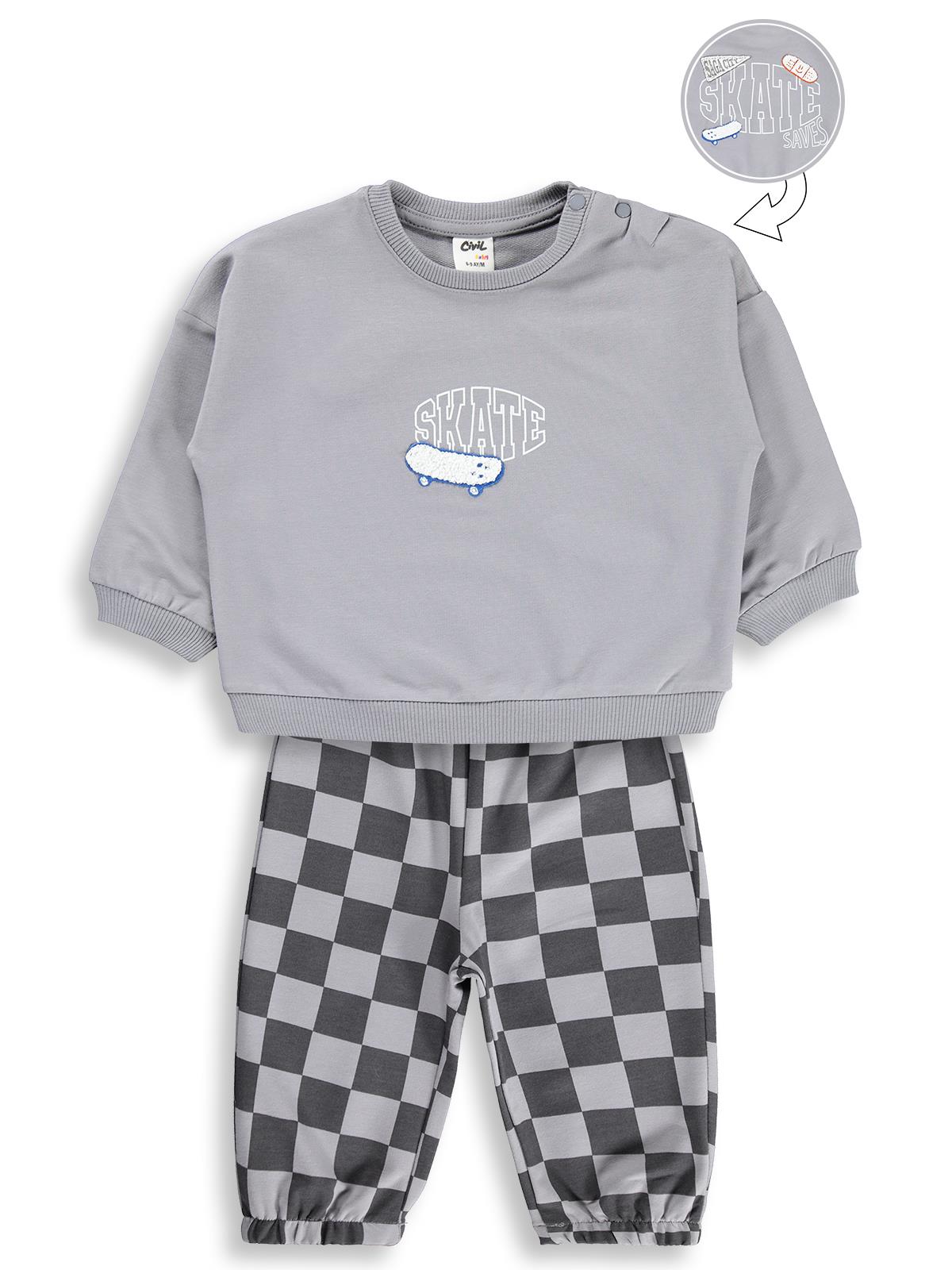 Civil Baby Skate Baskılı 6-18 Ay Takım - Gri