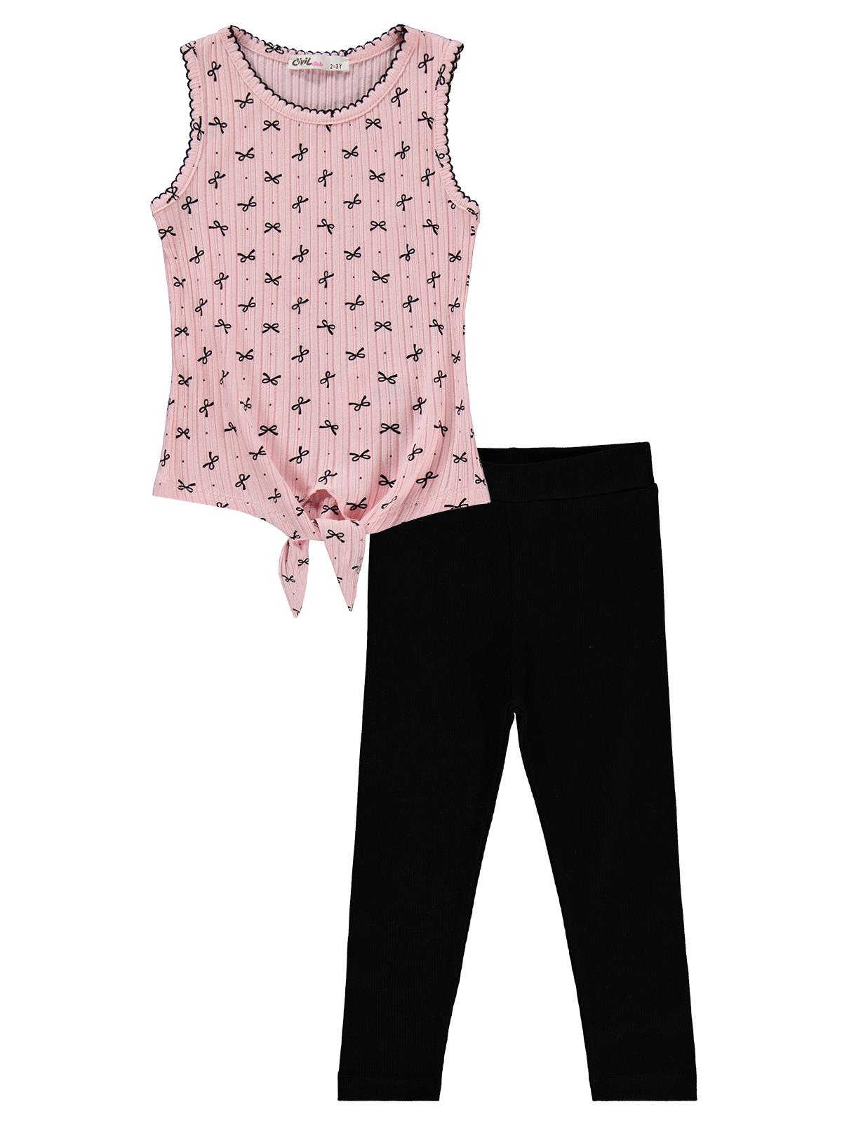 Civil Girls Fiyonk Desenli 2-5 Yaş Takım - Pembe