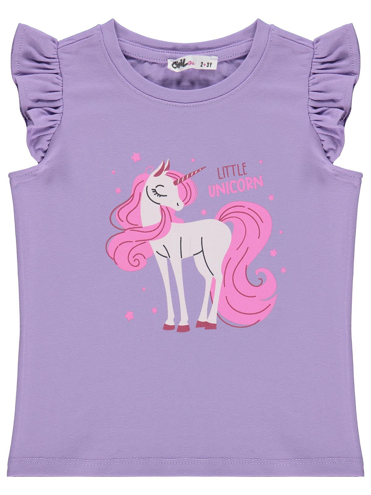 Civil Girls Unicorn Baskılı 2-5 Yaş Tişört - Lila