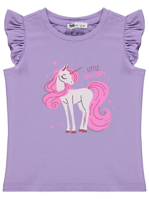 Civil Girls Unicorn Baskılı 2-5 Yaş Tişört - Lila