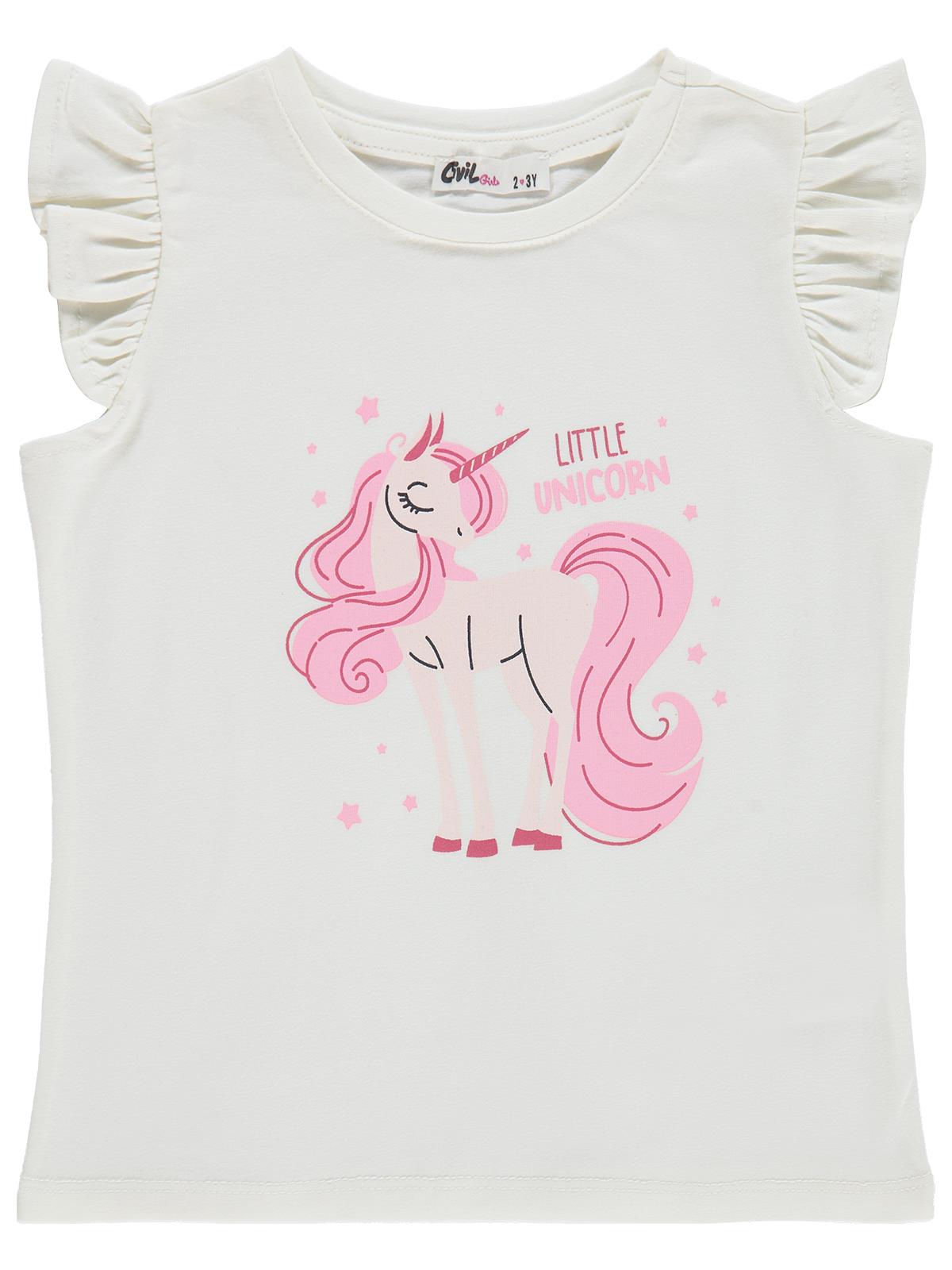 Civil Girls Unicorn Baskılı 2-5 Yaş Tişört - Ekru