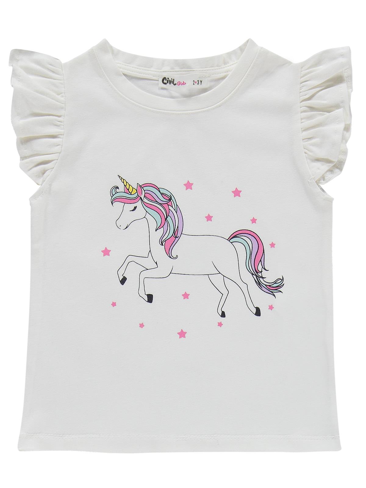 Civil Girls Unicorn Baskılı  2-5 Yaş Takım - Ekru
