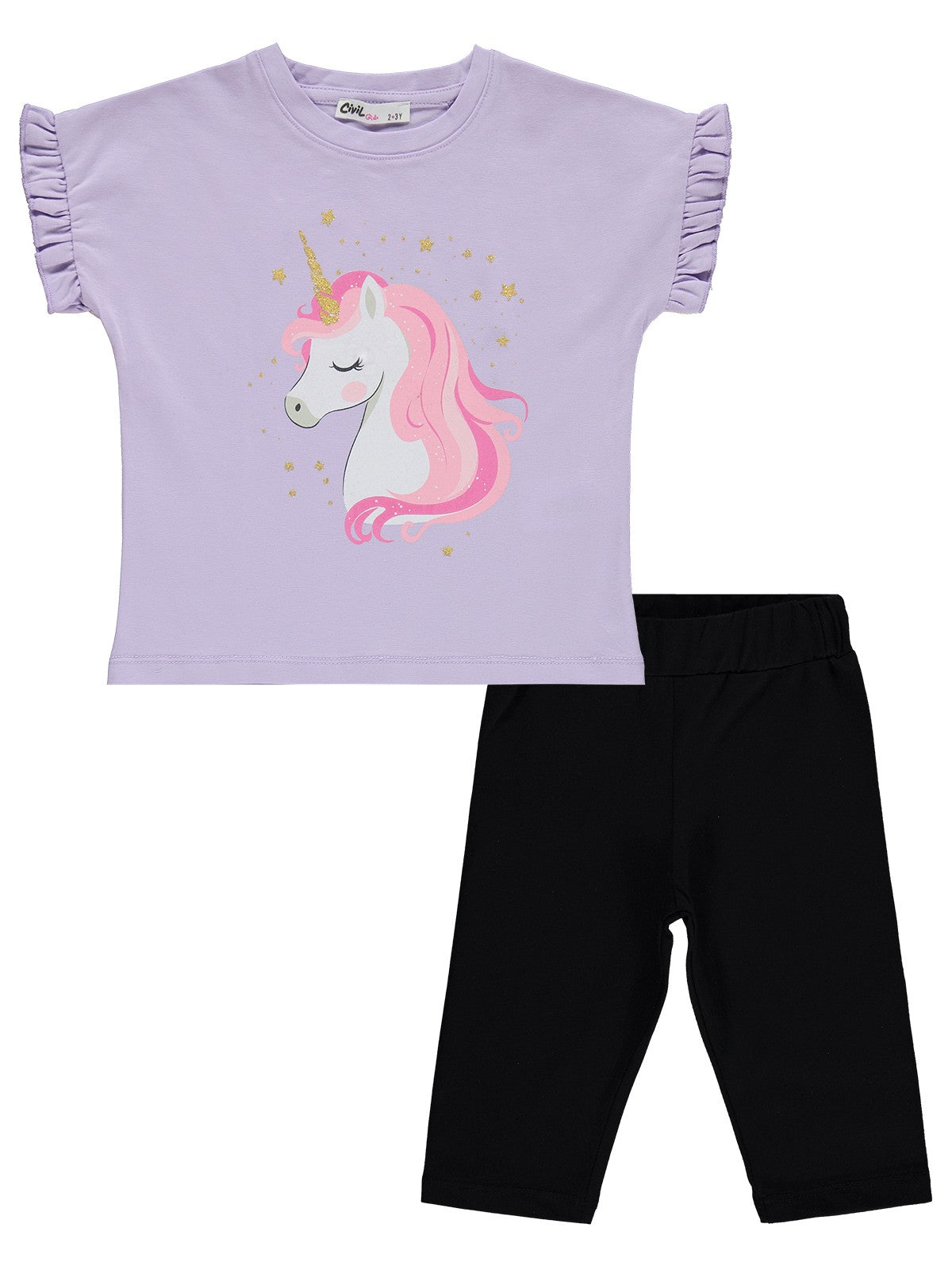 Civil Girls Unicorn Baskılı  2-5 Yaş Takım - Lila