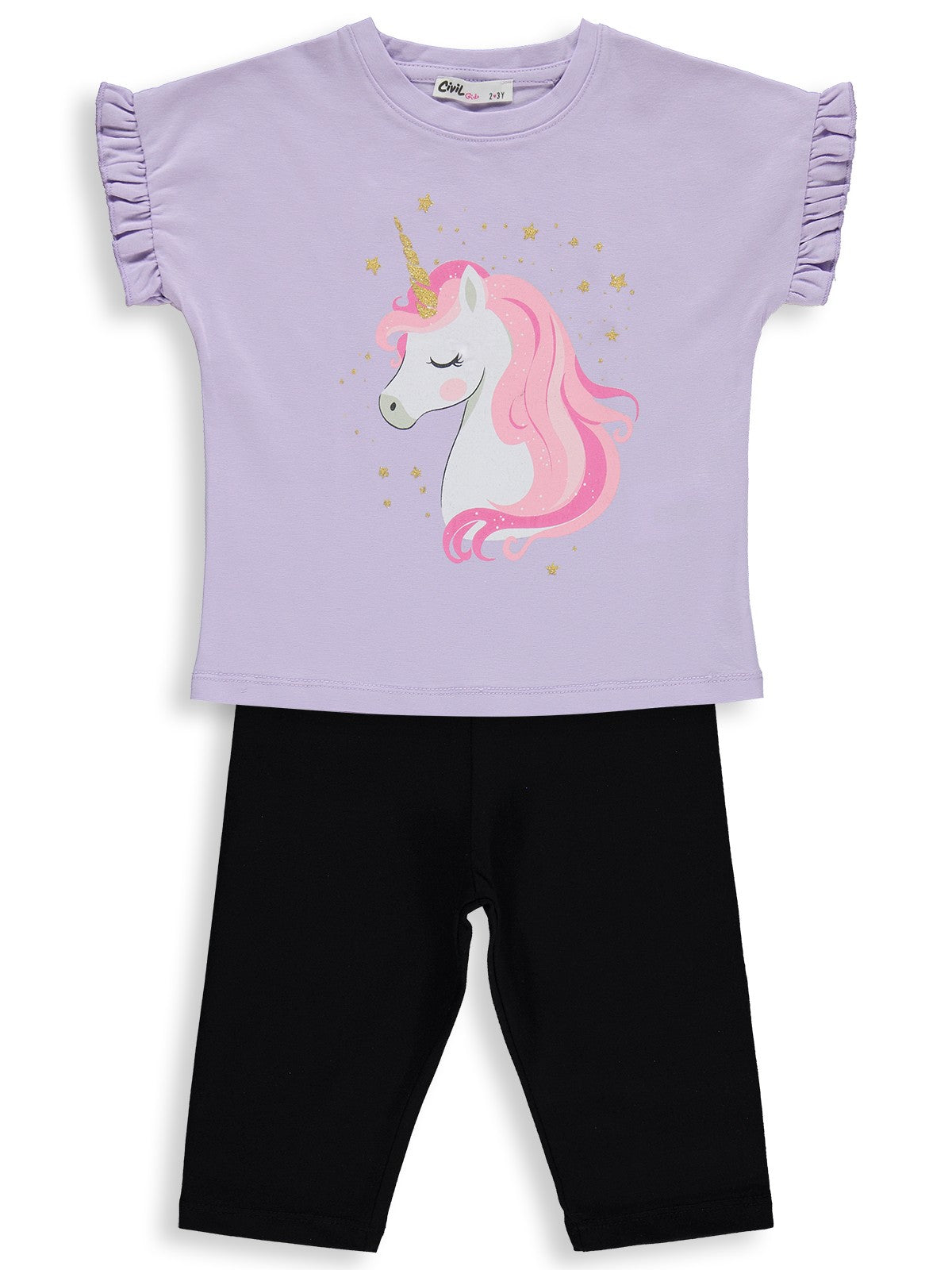 Civil Girls Unicorn Baskılı  2-5 Yaş Takım - Lila