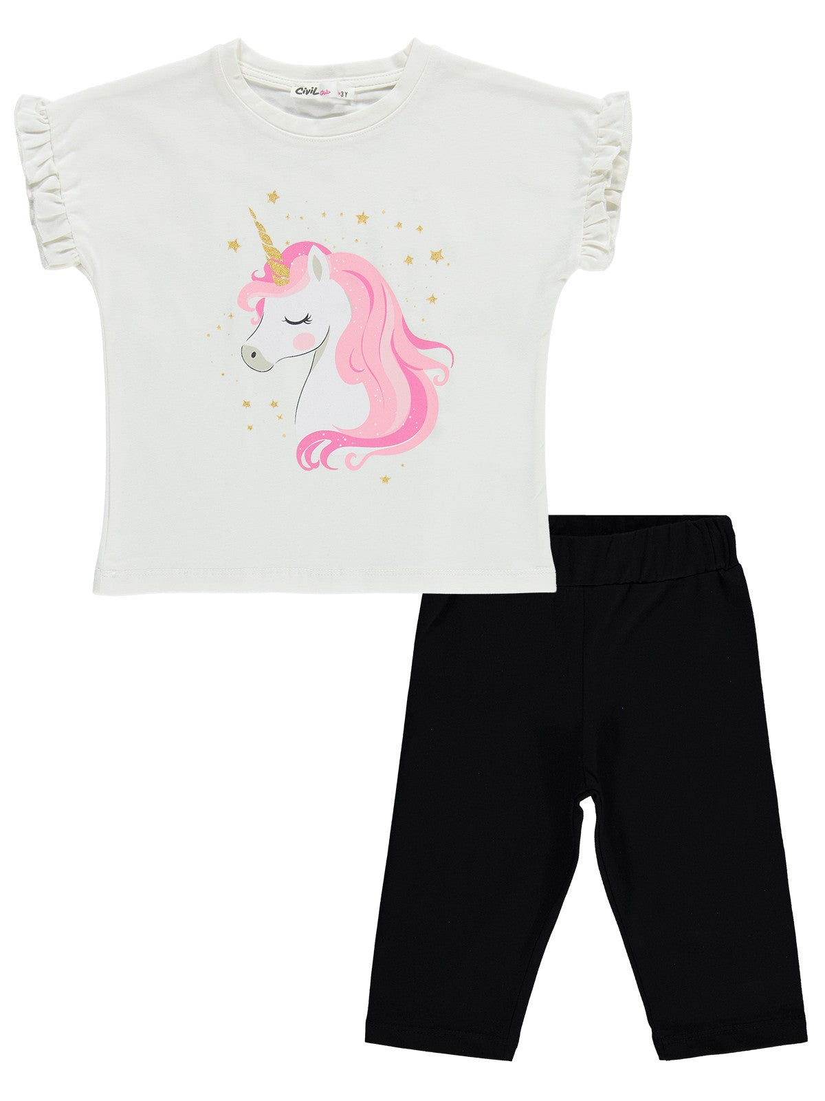 Civil Girls Unicorn Baskılı  2-5 Yaş Takım - Ekru