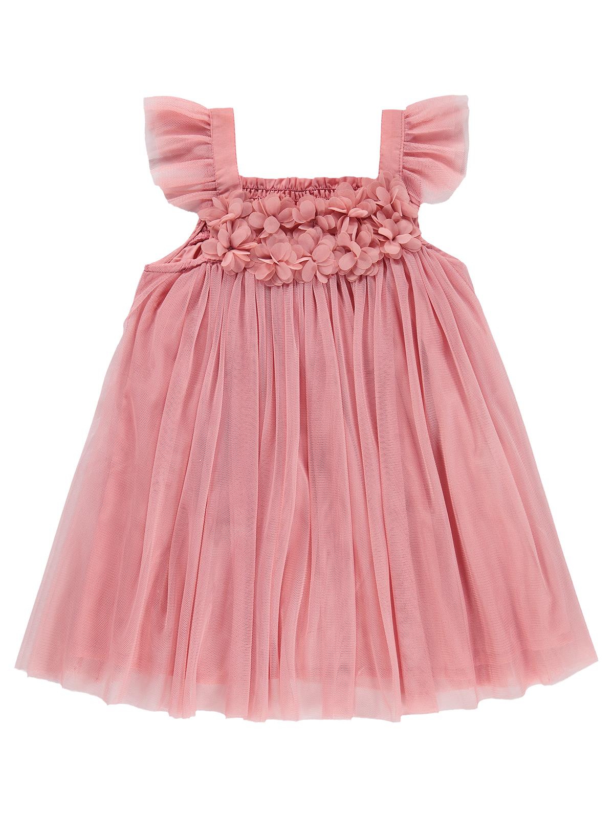 Civil Girls Şifon Çiçek Aplikeli 2-5 Yaş Elbise - Pembe