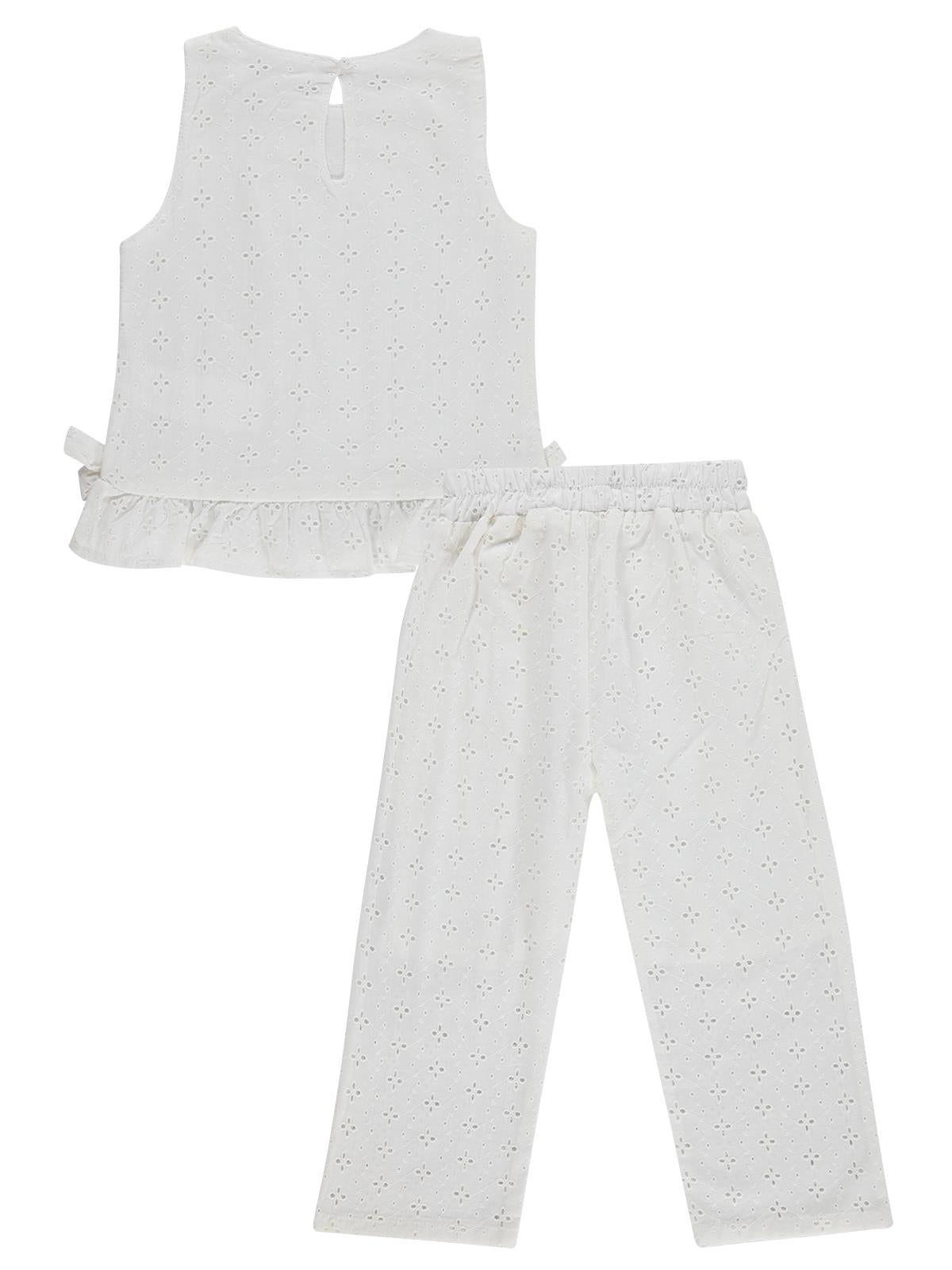 Civil Girls Fiyonk Detaylı Brode 2-5 Yaş Takım - Kırık Beyaz