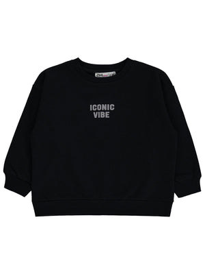 Civil Kız Çocuk Basic Sweatshirt | 2 İp Uzun Kol Bisiklet Yaka | Okul Kreş ve Günlük Kullanım - Siyah