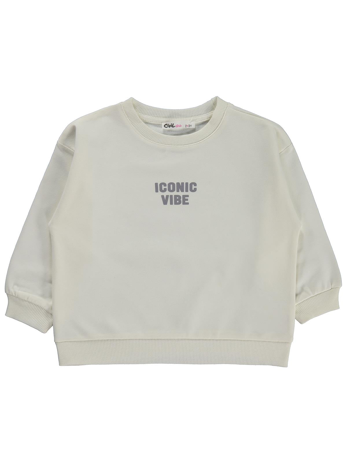 Civil Kız Çocuk Basic Sweatshirt | 2 İp Uzun Kol Bisiklet Yaka | Okul Kreş ve Günlük Kullanım - Ekru