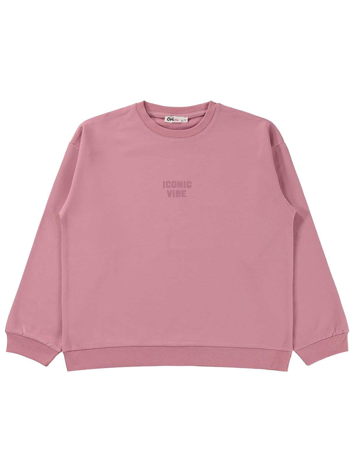 Civil Kız Çocuk Basic Sweatshirt | 2 İp Uzun Kol Bisiklet Yaka | Okul Kreş ve Günlük Kullanım - Pembe