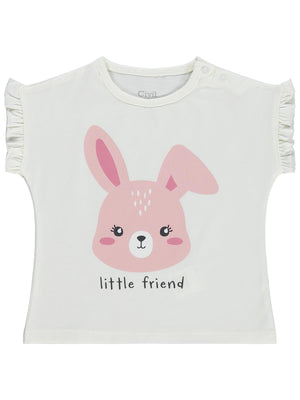 Civil Baby Little Friend Baskılı Fırfır Detaylı 6-18 Ay Tişört  - Ekru