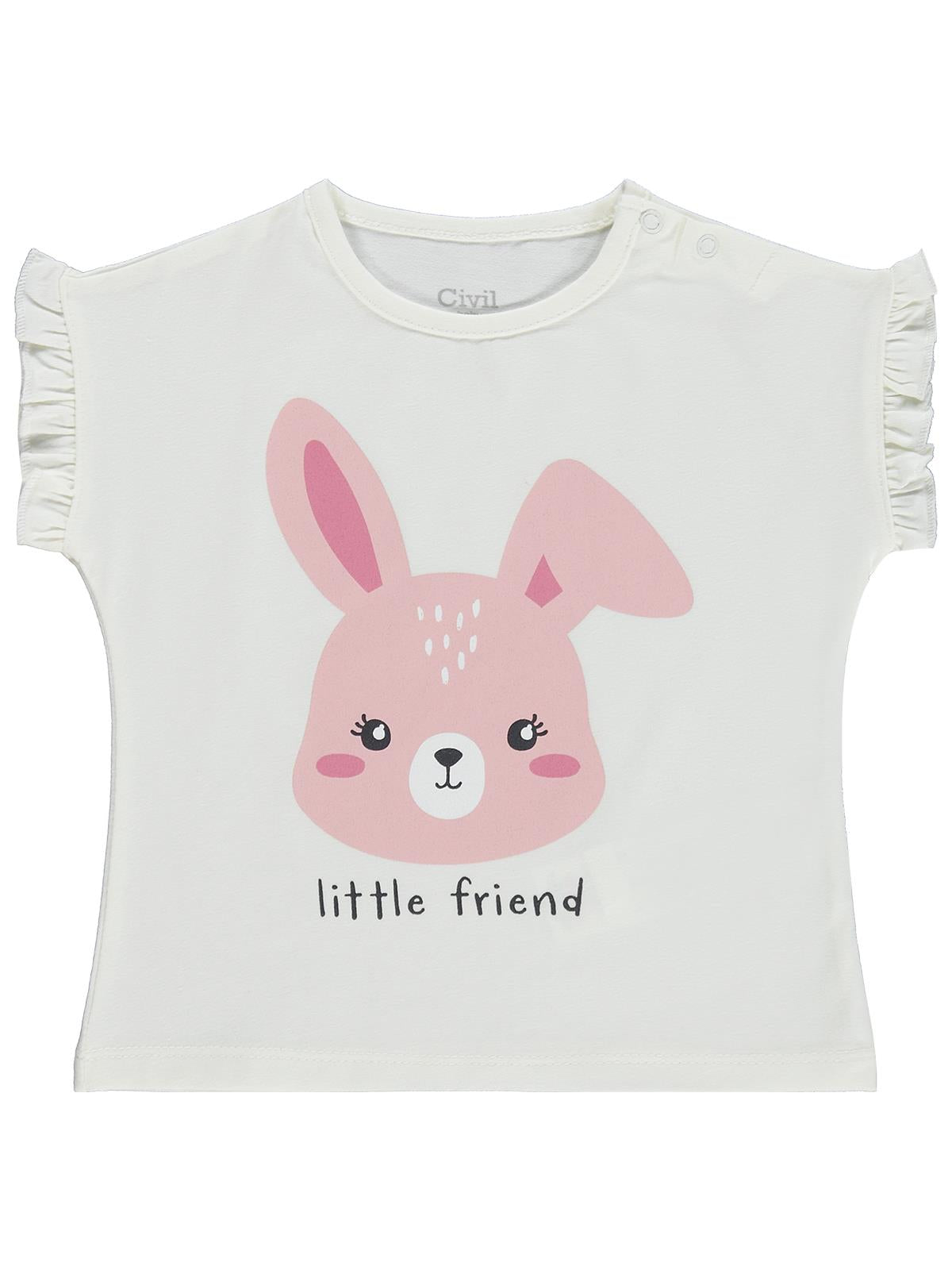 Civil Baby Little Friend Baskılı Fırfır Detaylı 6-18 Ay Tişört  - Ekru
