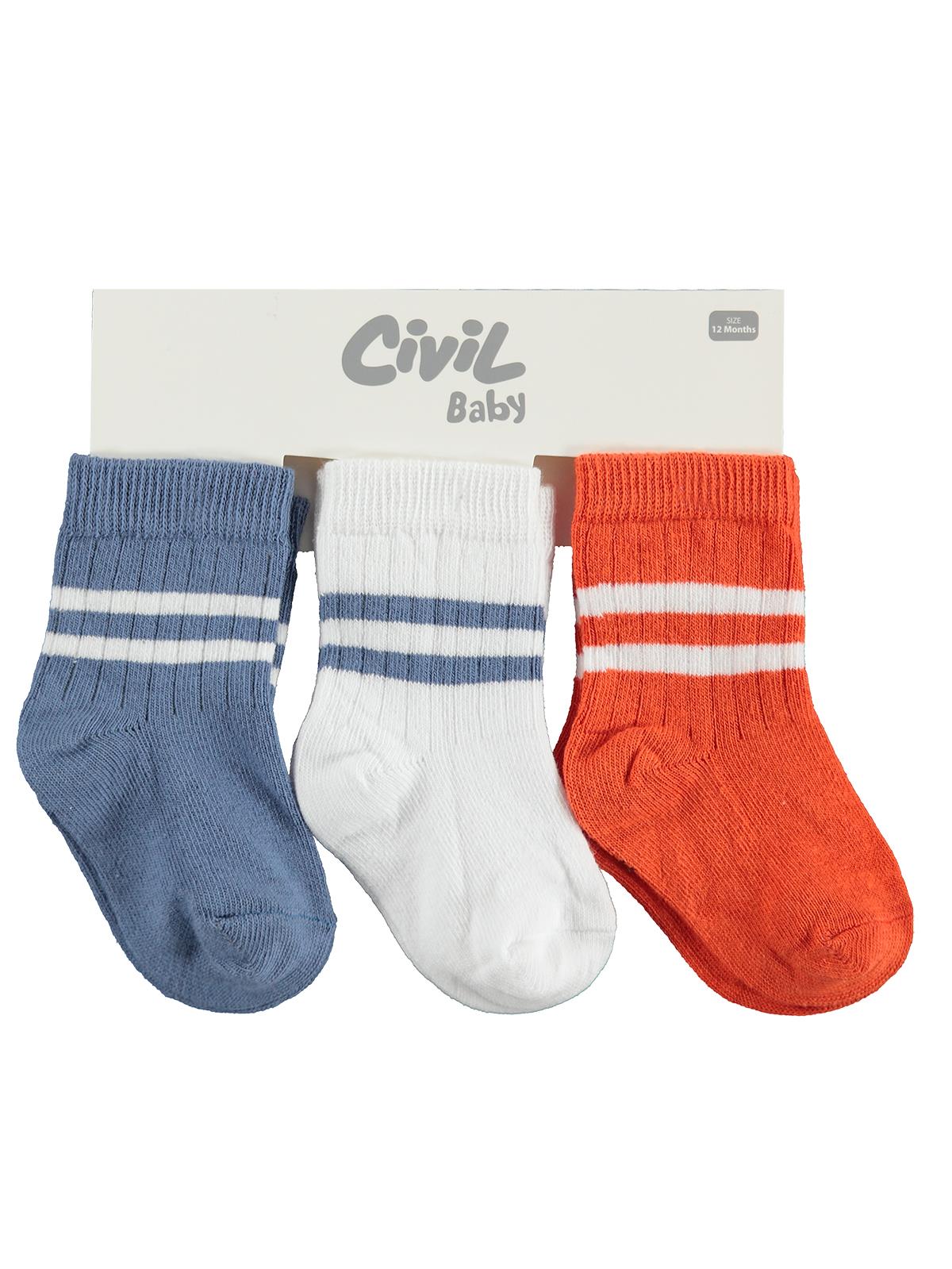 Civil Baby Çemberli Basic 3'lü 6- Bebek Erkek Çorap Set