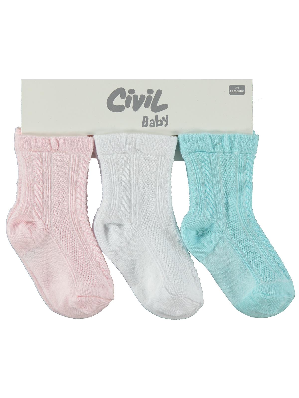 Civil Baby Jakarlı Basic 3'lü 6-18 Ay Bebek Kız Çorap Set - Standart