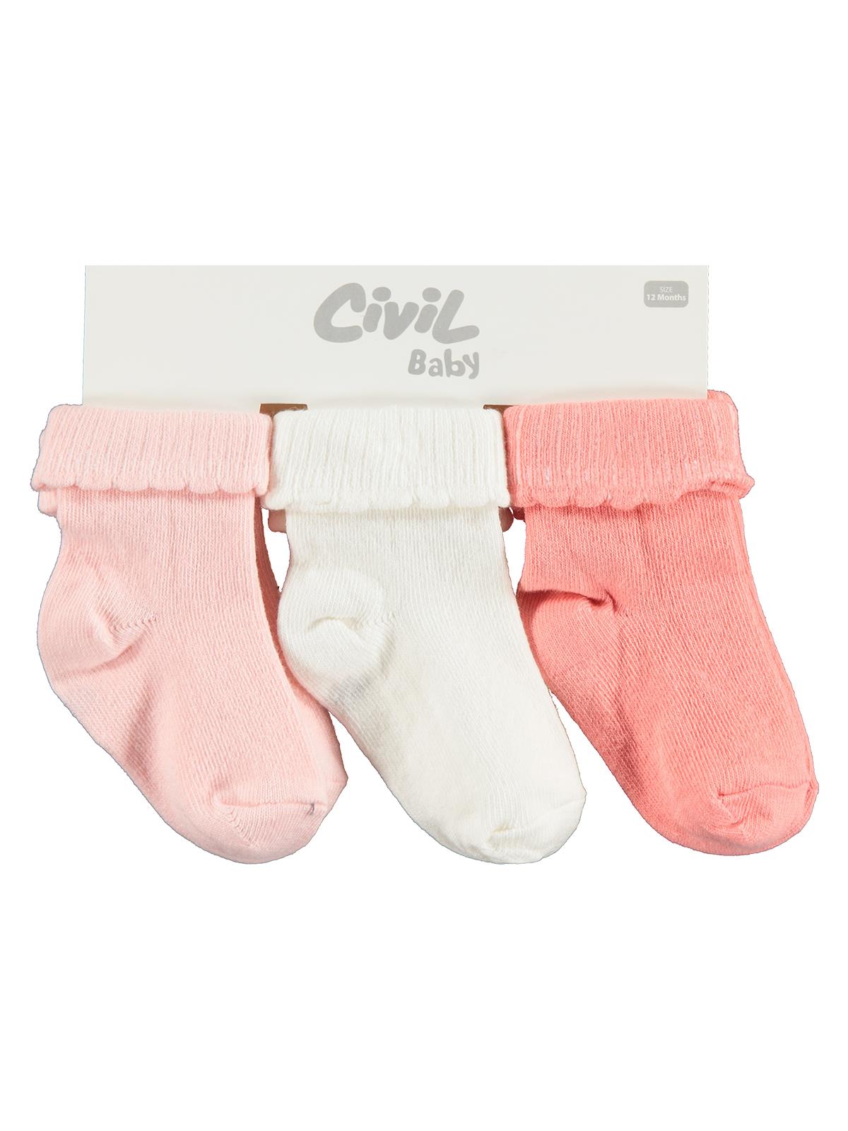 Civil Baby Kıvrık Basic 3'lü 6- Bebek Kız Çorap Set