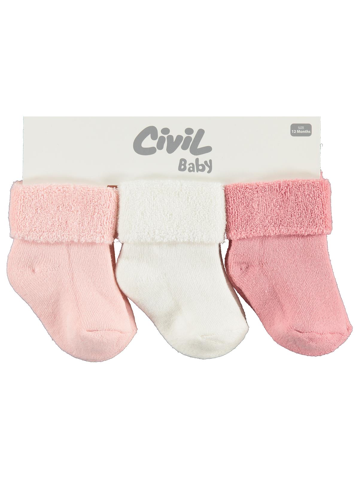 Civil Baby Basic Kıvrık Havlu 6-18 Ay 3'lü Bebek Kız Çorap Set