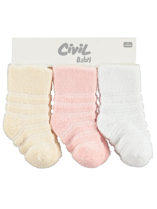 Civil Baby Çemberli Basic Havlu 6-18 Ay 3'lü Bebek Kız Çorap Set