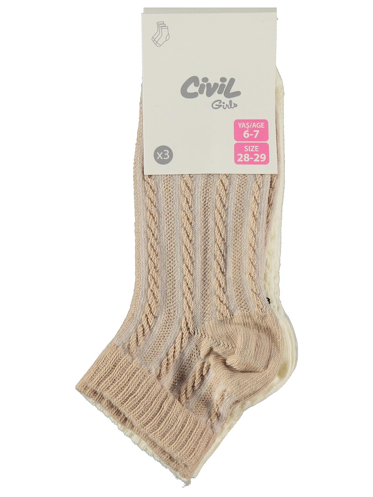 Civil Girls Basic Kabartma 3'lü 2-12 Yaş Kız Patik Çorap
