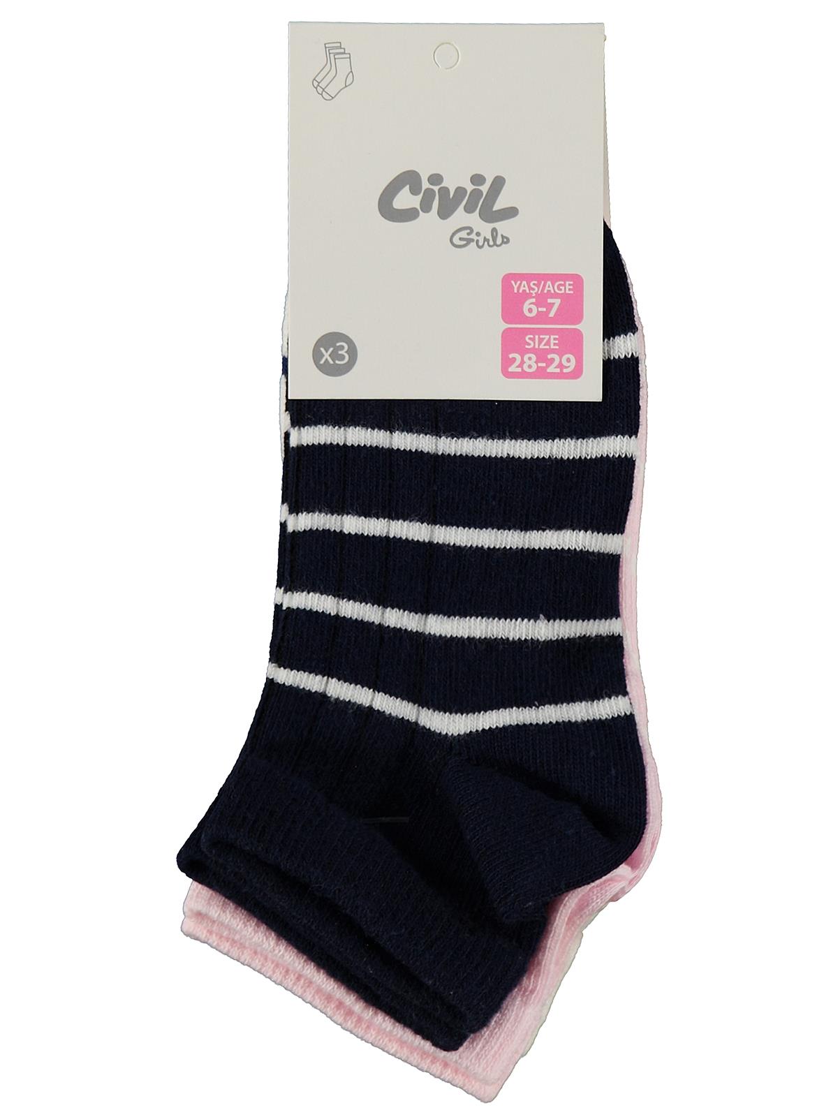 Civil Girls Çizgili 3'lü 2-12 Yaş Kız Patik Çorap