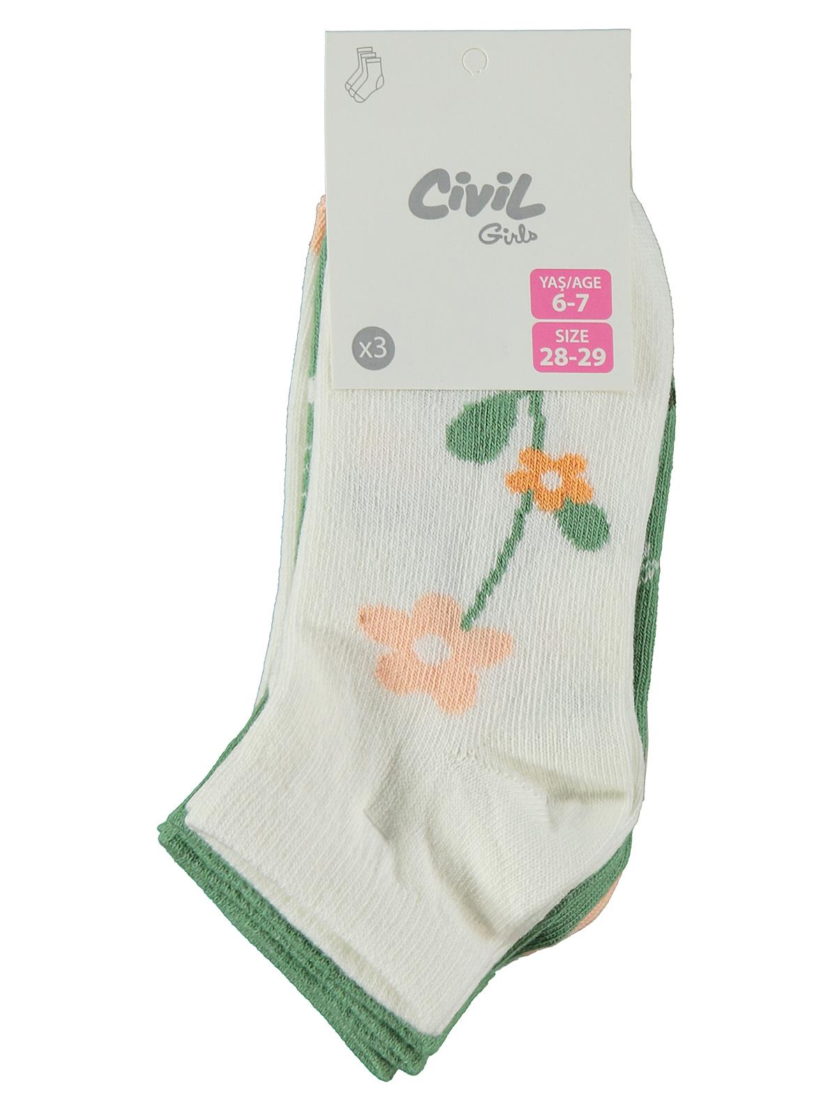 Civil Girls Çiçek 3'lü 2-12 Yaş Kız Patik Çorap - Standart