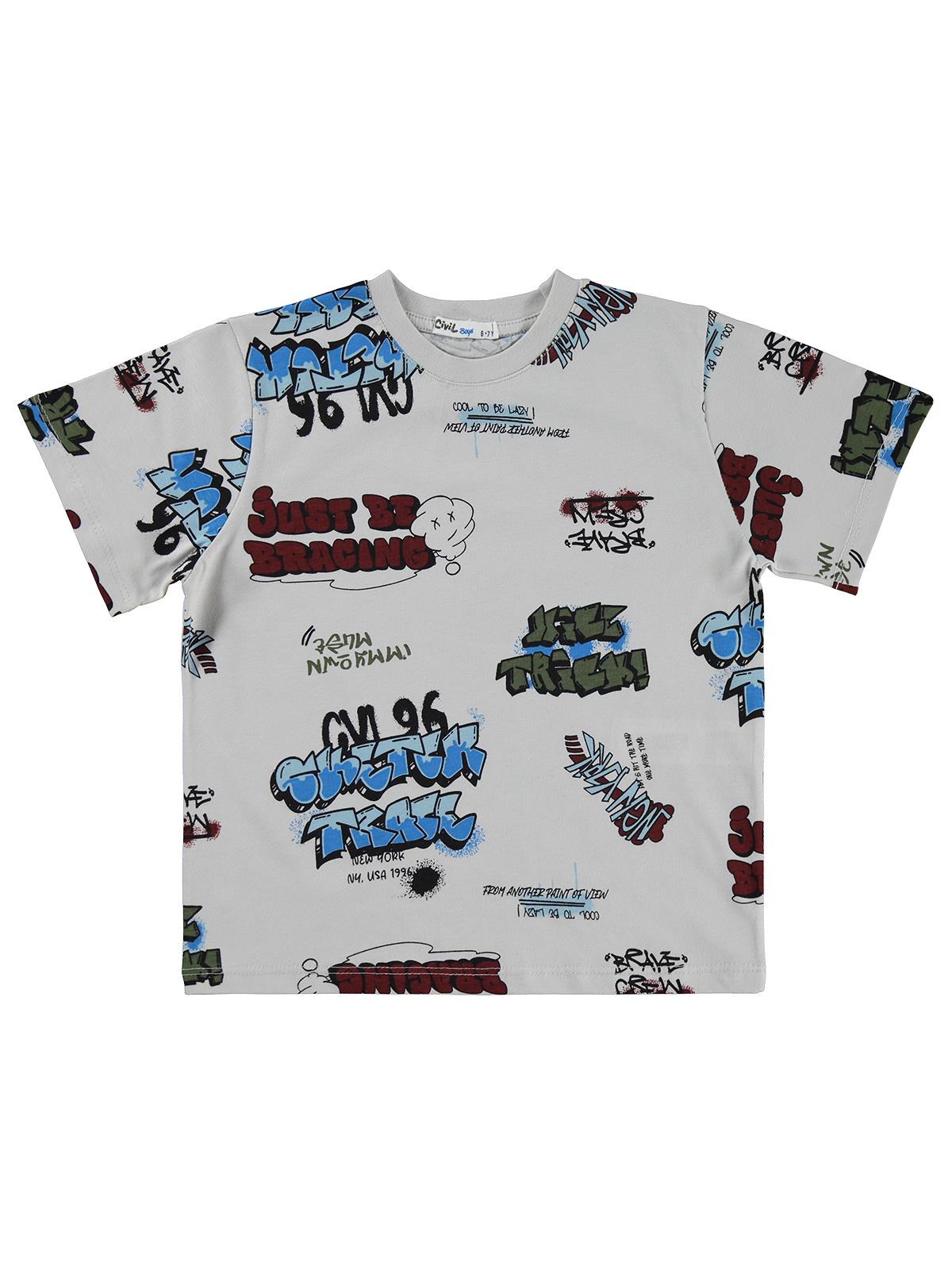 Civil Boys New York Baskılı 10-13 Yaş Tişört - Koyu Taş Rengi