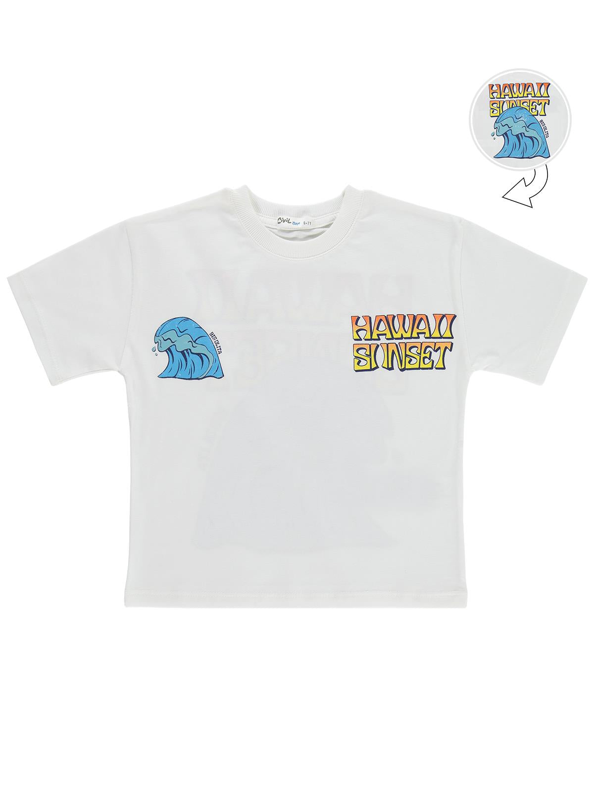Civil Boys Hawaii Sunset Baskılı 10-13 Yaş Tişört - Kırık Beyaz