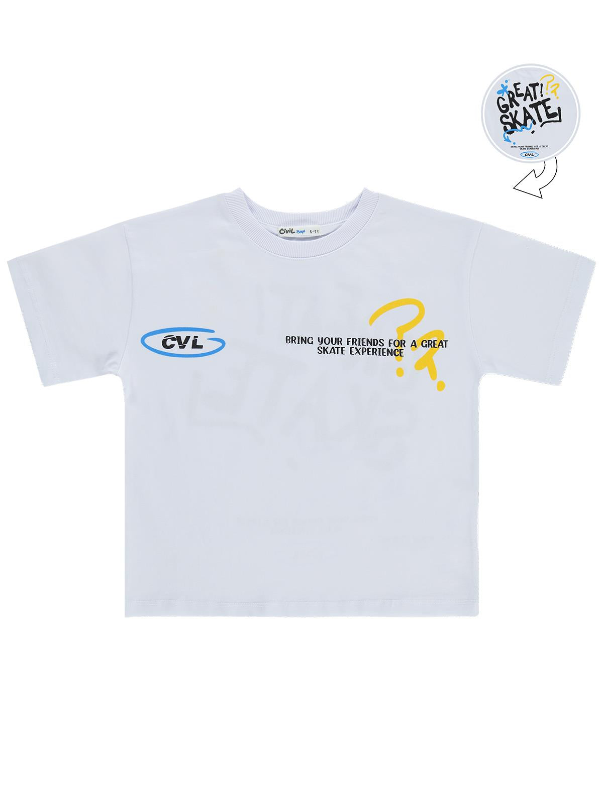 Civil Boys Great Skate Baskılı 10-13 Yaş Tişört - Beyaz