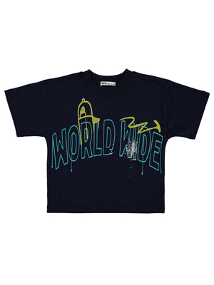 Civil Boys World Wide Baskılı 2-5 Yaş Tişört - Lacivert