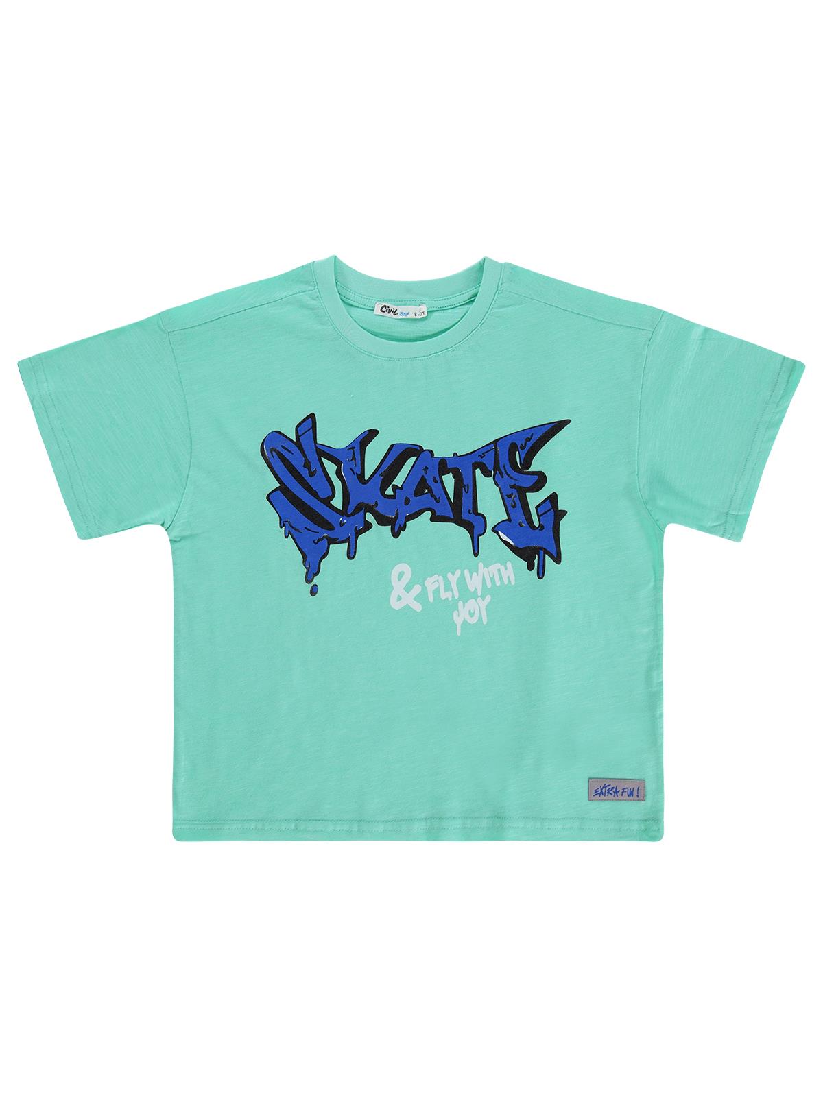 Civil Boys Skate Baskılı 6-9 Yaş Tişört - Yeşil
