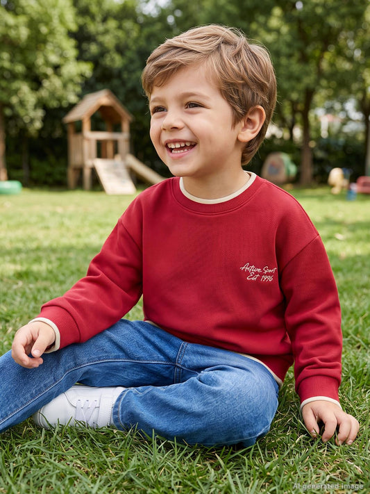 Civil Erkek Çocuk Pike Active Sweatshirt | Pike Uzun Kol Kapşonlu | Okul Kreş ve Günlük Kullanım - Bordo