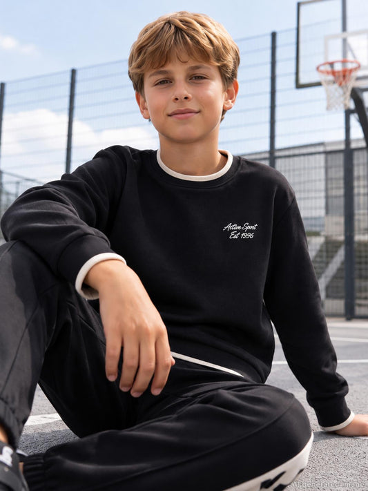 Civil Erkek Çocuk Pike Active Sweatshirt | Pike Uzun Kol Kapşonlu | Okul Kreş ve Günlük Kullanım - Siyah
