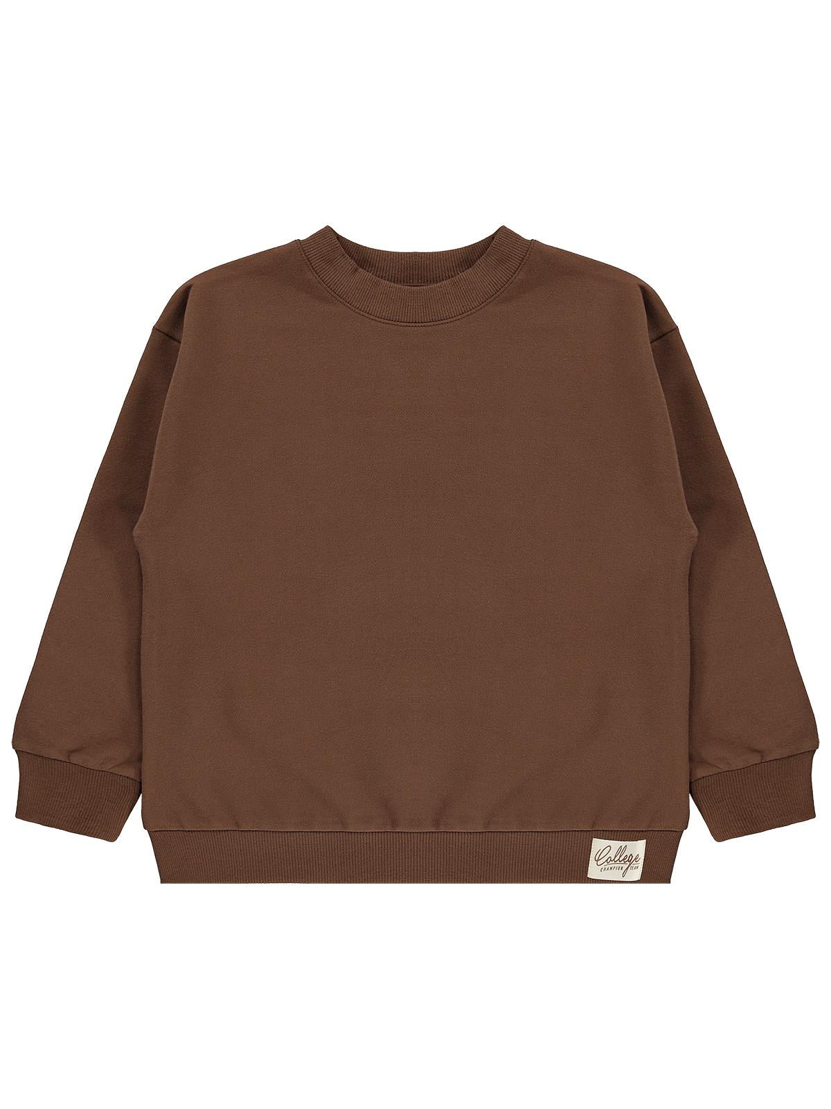 Civil Erkek Çocuk Basic Sweatshirt | Fırçalı 2 İp Uzun Kol | Okul Kreş ve Günlük Kullanım - Kahverengi