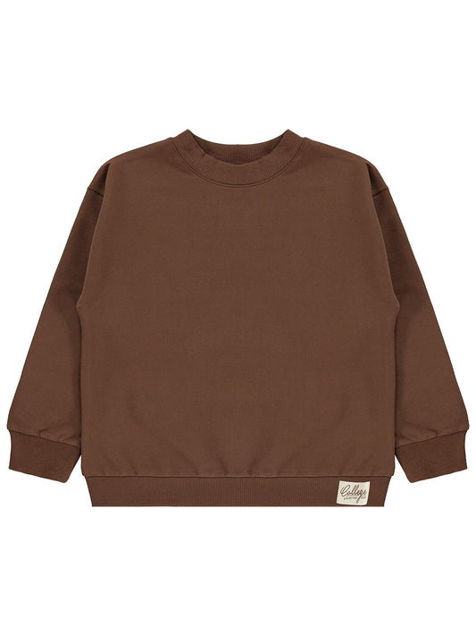 Civil Erkek Çocuk Basic Sweatshirt | Fırçalı 2 İp Uzun Kol | Okul Kreş ve Günlük Kullanım - Kahverengi