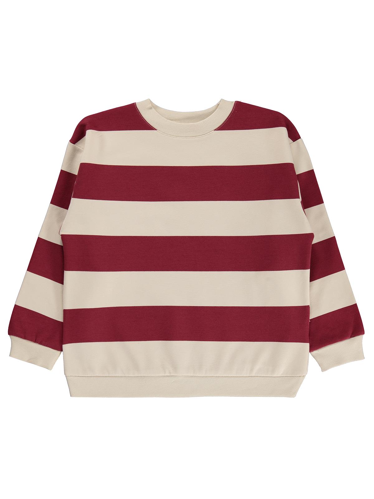 Civil Erkek Çocuk Kalın Çizgili Basic Sweatshirt | 2 İp Uzun Kol | Okul Kreş ve Günlük Kullanım - Bordo