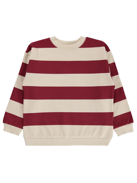 Civil Erkek Çocuk Kalın Çizgili Basic Sweatshirt | 2 İp Uzun Kol | Okul Kreş ve Günlük Kullanım - Bordo
