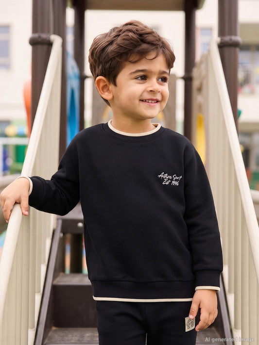 Civil Erkek Çocuk Pike Active Sweatshirt | Pike Uzun Kol Kapşonlu | Okul Kreş ve Günlük Kullanım - Siyah