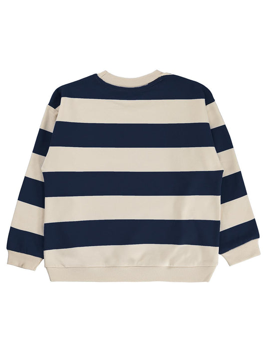 Civil Erkek Çocuk Kalın Çizgili Basic Sweatshirt | 2 İp Uzun Kol | Okul Kreş ve Günlük Kullanım - Lacivert