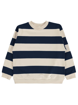 Civil Erkek Çocuk Kalın Çizgili Basic Sweatshirt | 2 İp Uzun Kol | Okul Kreş ve Günlük Kullanım - Lacivert
