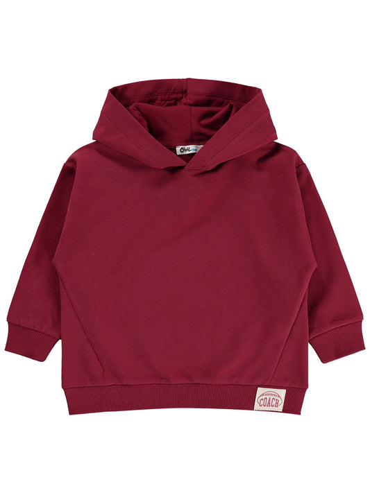 Civil Boys Erkek Çocuk Basic Kapşonlu Sweatshirt | Fırçalı 2 İp Uzun Kol | Okul Kreş ve Günlük Kullanım - Bordo