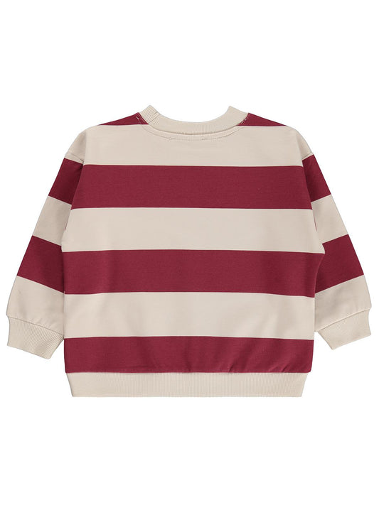 Civil Erkek Çocuk Kalın Çizgili Basic Sweatshirt | 2 İp Uzun Kol | Okul Kreş ve Günlük Kullanım - Bordo