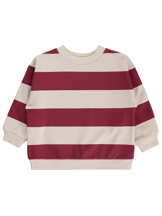 Civil Erkek Çocuk Kalın Çizgili Basic Sweatshirt | 2 İp Uzun Kol | Okul Kreş ve Günlük Kullanım - Bordo