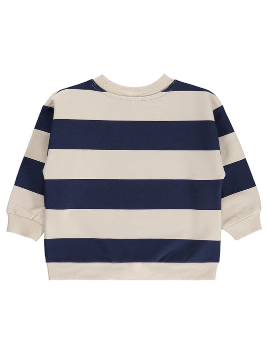 Civil Erkek Çocuk Kalın Çizgili Basic Sweatshirt | 2 İp Uzun Kol | Okul Kreş ve Günlük Kullanım - Lacivert
