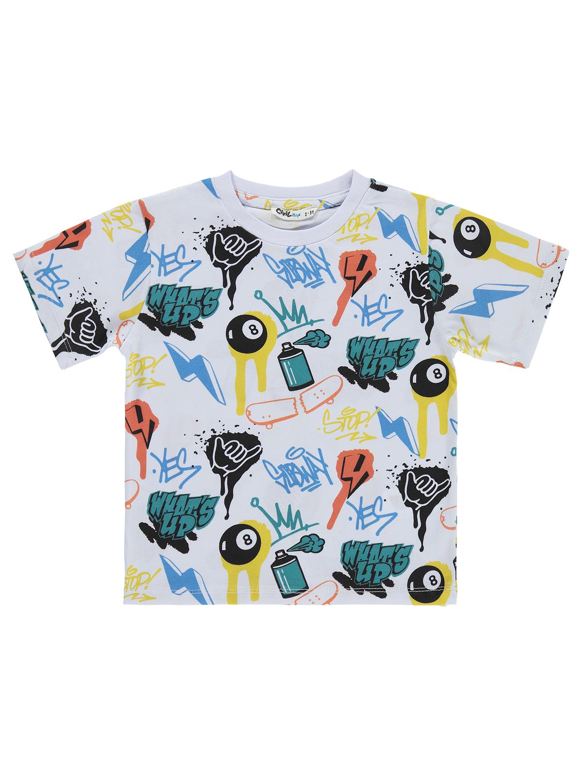 Civil Boys Graffiti Desen 2-5 Yaş Tişört - Beyaz