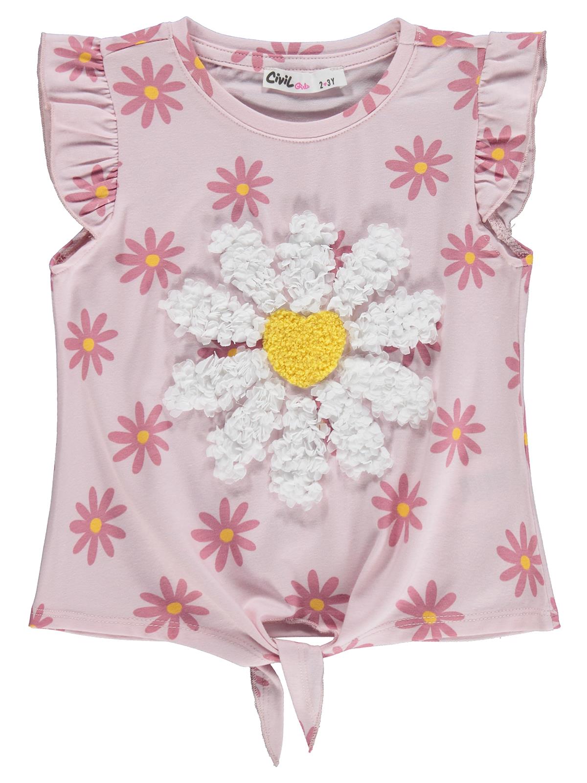 Civil Girls Papatya Desenli 2-5 Yaş Tişört - Pudra