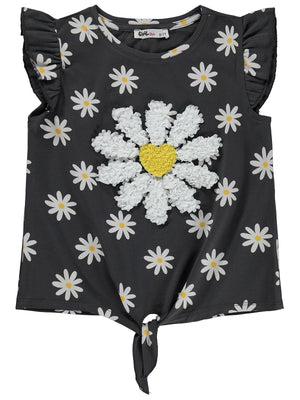 Civil Girls Papatya Desenli 6-9 Yaş Tişört - Gri