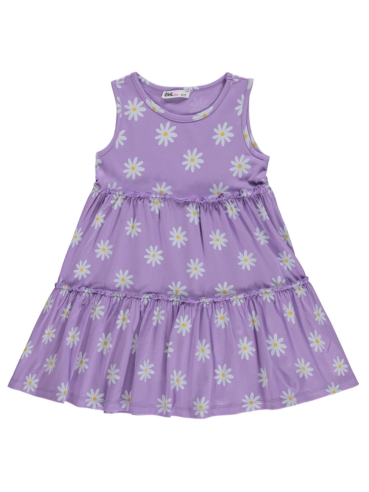 Civil Girls Papatya Desenli 6-9 Yaş Elbise - Lila
