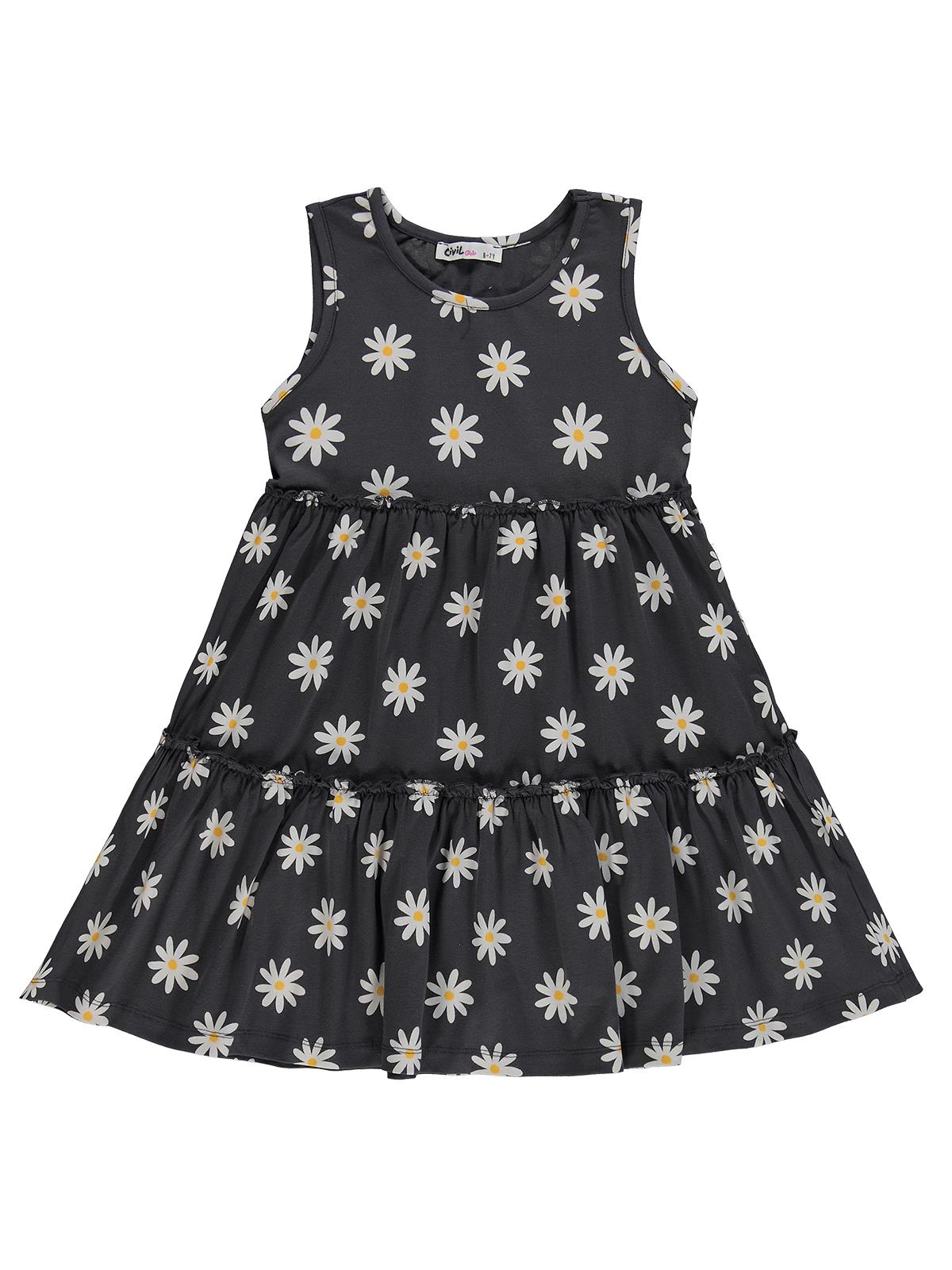 Civil Girls Papatya Desenli 6-9 Yaş Elbise - Gri