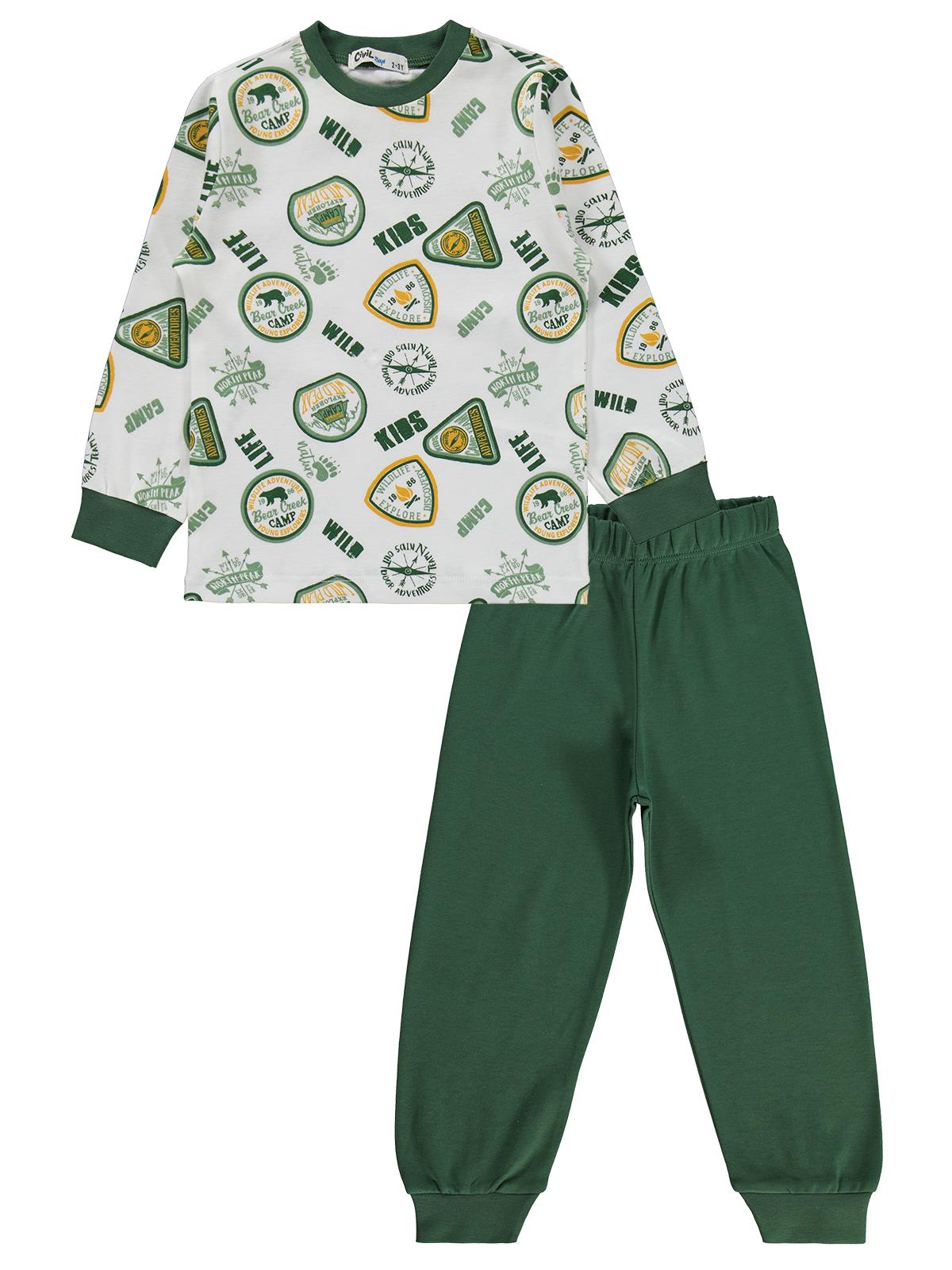 Civil Erkek Çocuk Kids Armalar Baskılı Pijama Takımı | Okul Kreş ve Günlük Kullanım - Yeşil