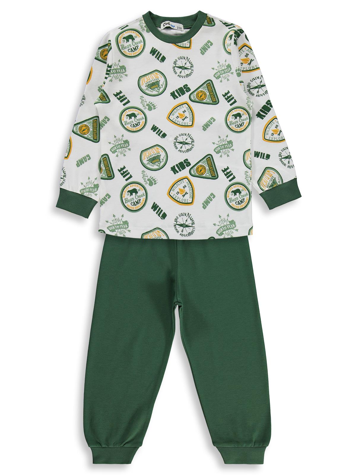 Civil Erkek Çocuk Kids Armalar Baskılı Pijama Takımı | Okul Kreş ve Günlük Kullanım - Yeşil